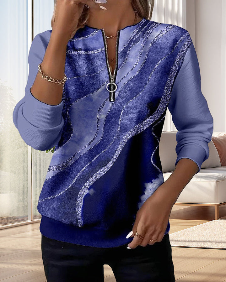 Zoey - Half-Zip Sweatshirt with Vintage Print