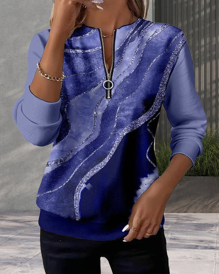 Zoey - Half-Zip Sweatshirt with Vintage Print