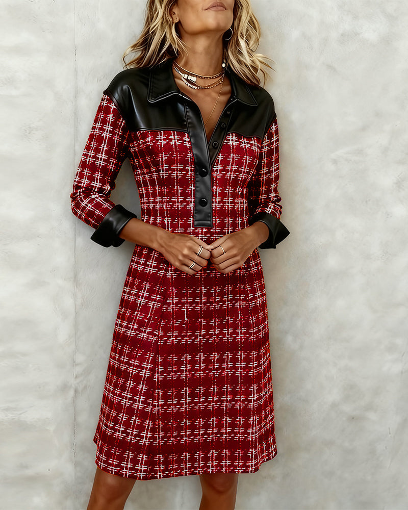 Jessica - Long Sleeve Patchwork and Houndstooth Dress