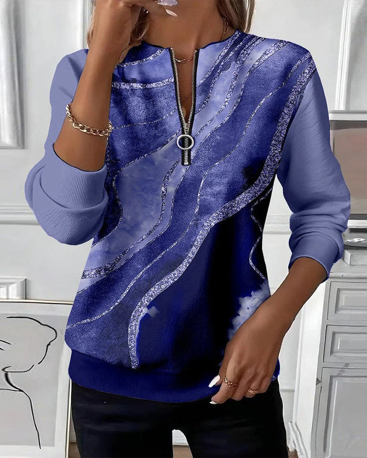 Zoey - Half-Zip Sweatshirt with Vintage Print