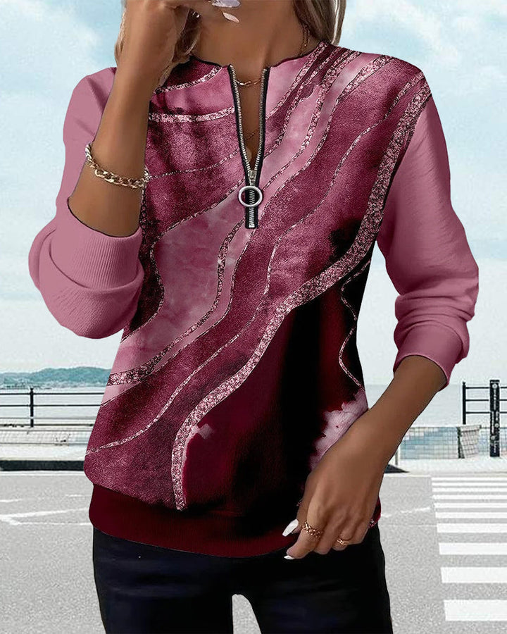 Zoey - Half-Zip Sweatshirt with Vintage Print