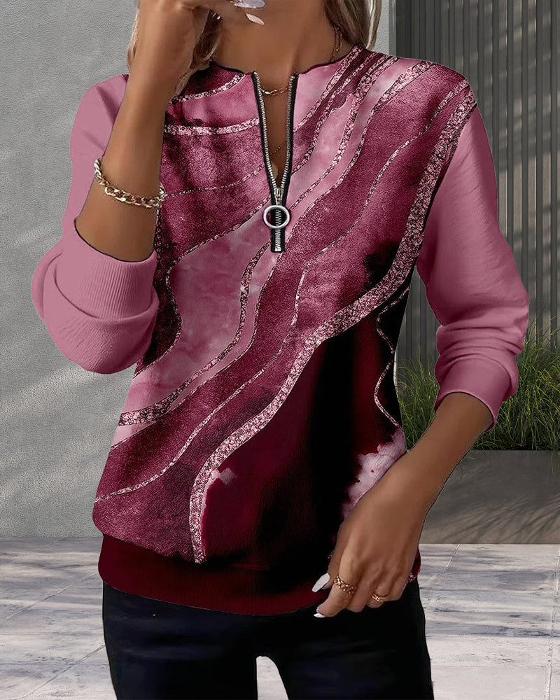 Zoey - Half-Zip Sweatshirt with Vintage Print