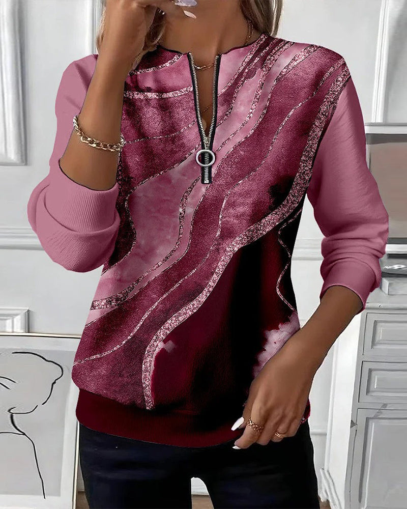 Zoey - Half-Zip Sweatshirt with Vintage Print