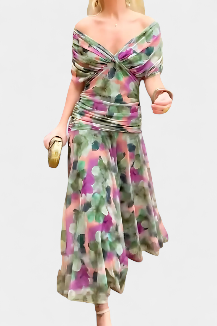 Amara™ | Long Floral Dress with V-Neck