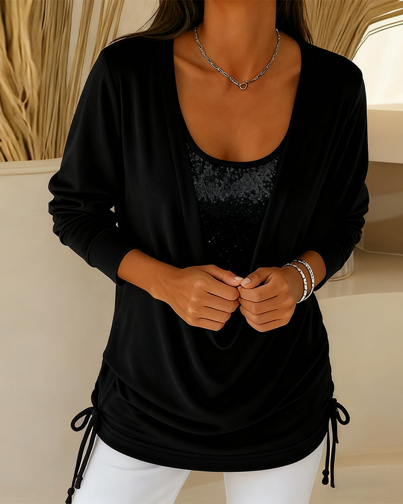 Karen - Two-Tone Sequin Top Effect Two-in-One