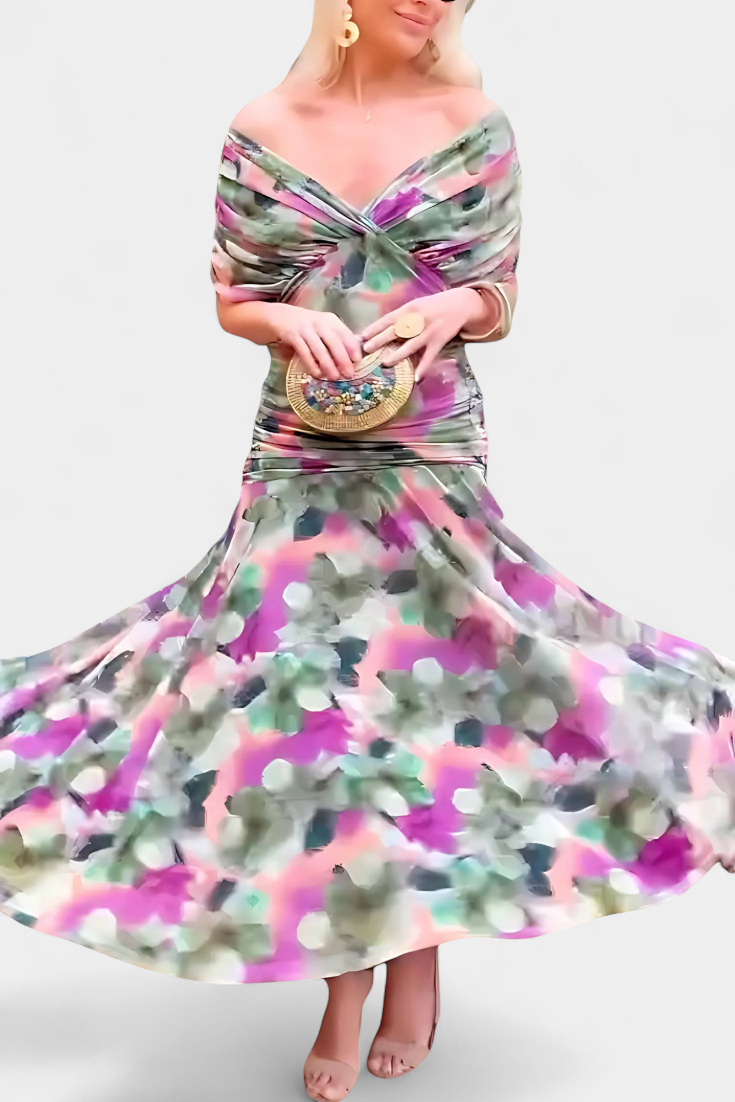 Amara™ | Long Floral Dress with V-Neck