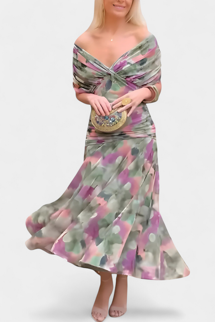 Amara™ | Long Floral Dress with V-Neck