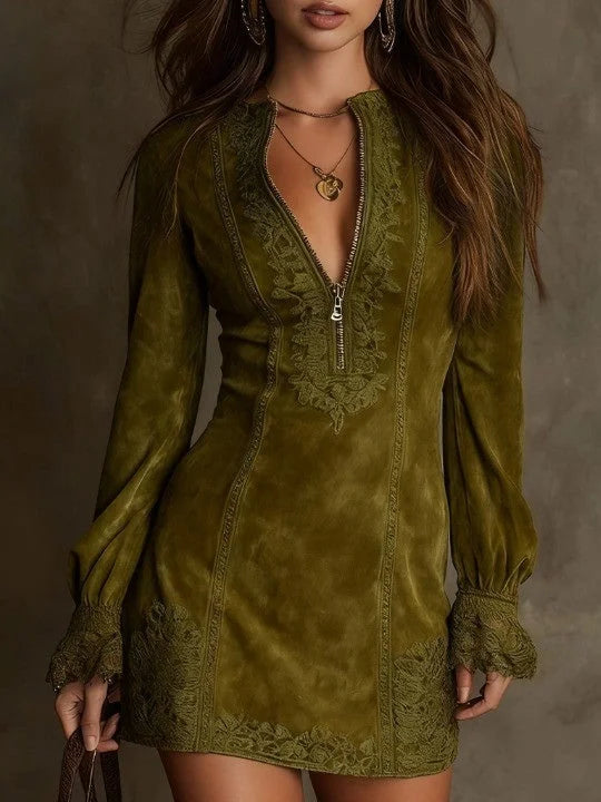 Giulia | Mini Suede Dress with Lace