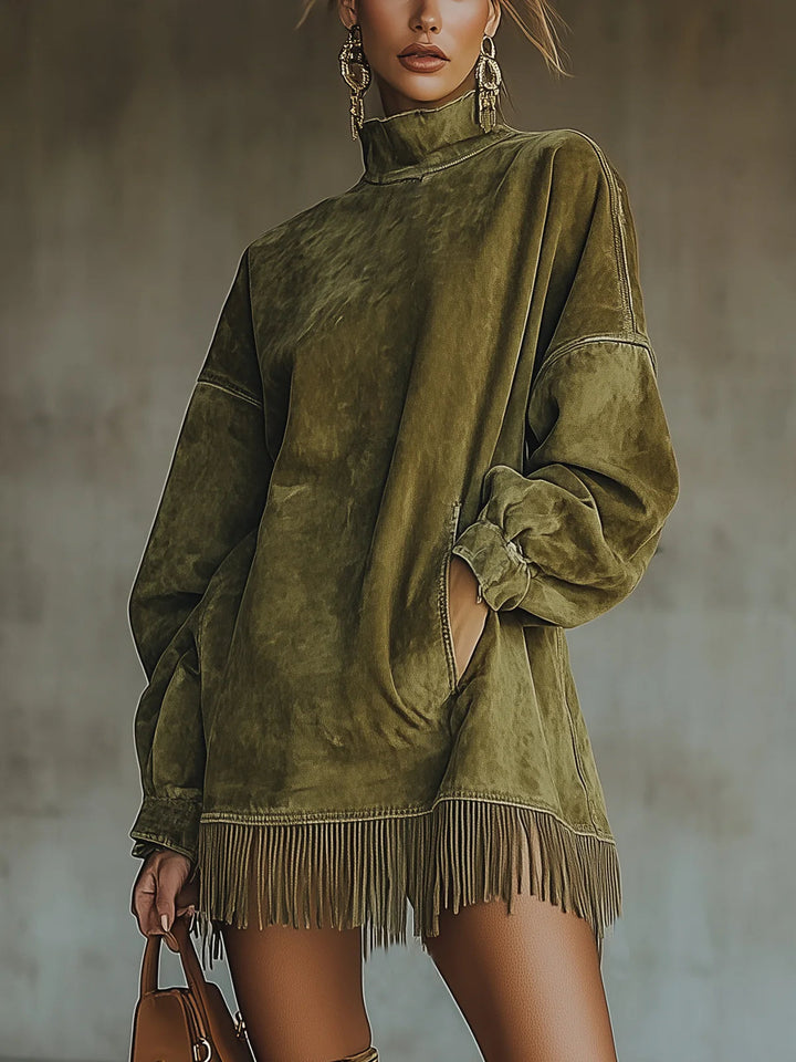 Darcie | Suede Effect Tunic Dress with Fringes