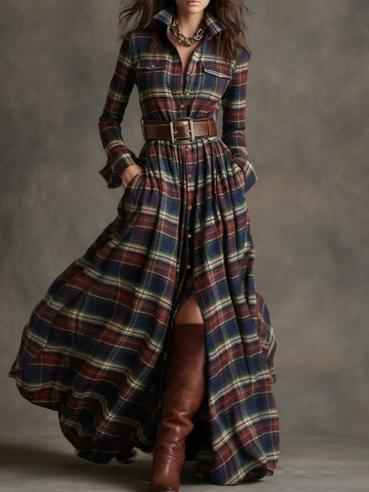Giovanna | Retro Check Maxi Dress with Belt