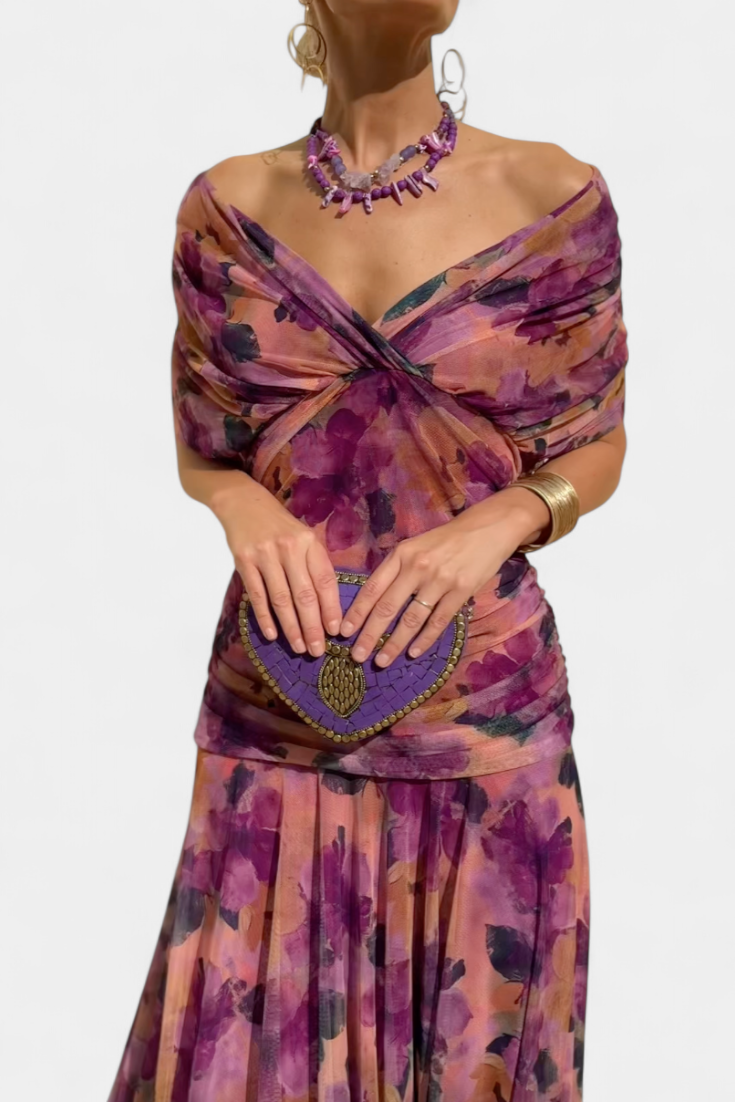Amara™ | Long Floral Dress with V-Neck