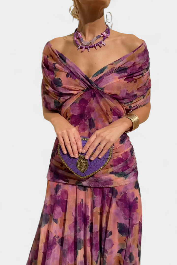 Amara™ | Long Floral Dress with V-Neck