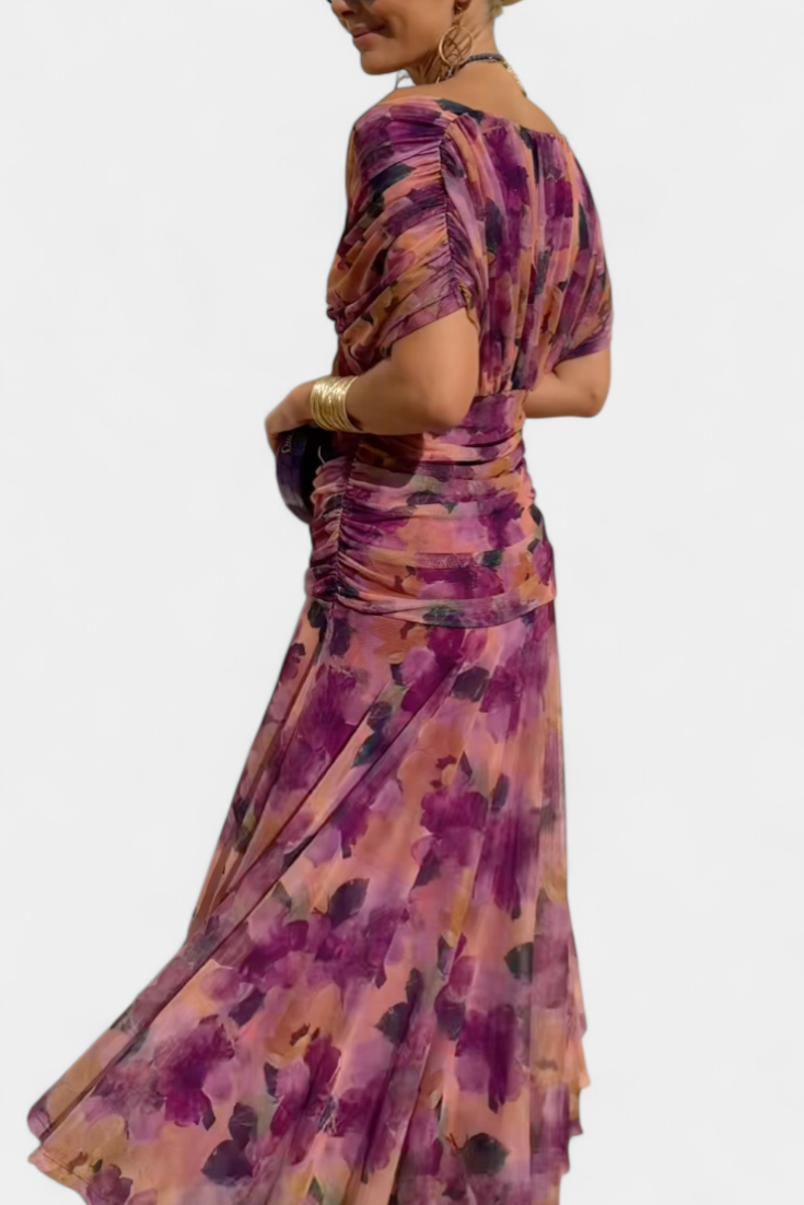 Amara™ | Long Floral Dress with V-Neck