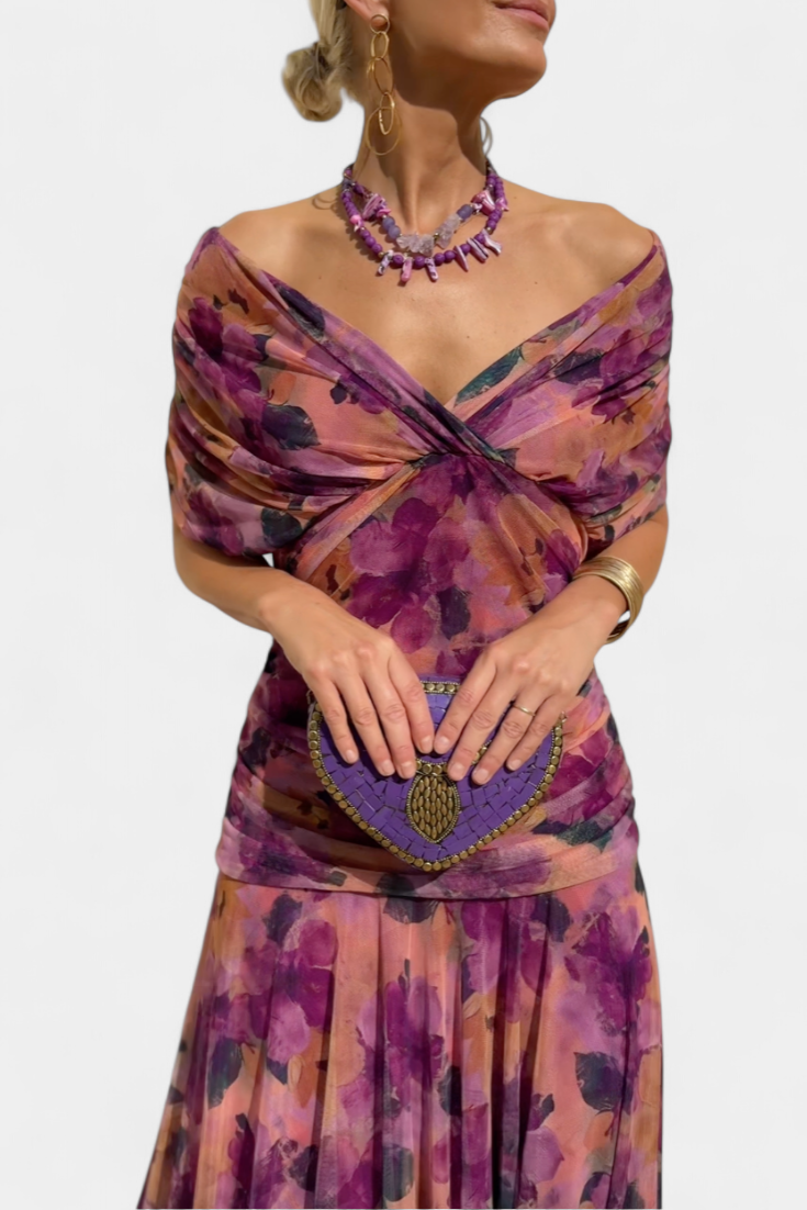 Amara™ | Long Floral Dress with V-Neck