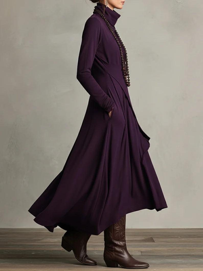 Aurelia ❘ Asymmetric Pleated Maxi Dress with High Collar