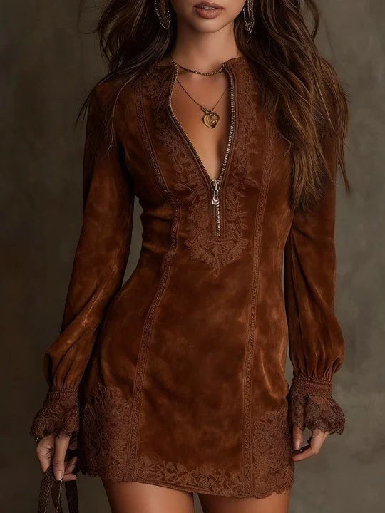 Giulia | Mini Suede Dress with Lace