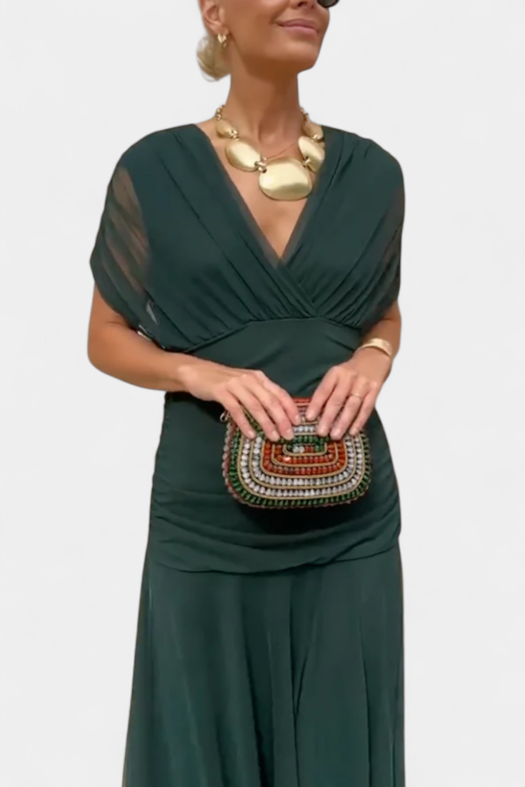 Amara™ | Long Floral Dress with V-Neck